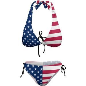 NEW Womens 2 Piece Swimsuit Bikini Set USA American Flag Sizes M L XL XXL